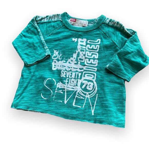 Diesel Infant Boys Shirt Size 3 Months Teal Long Sleeve Top Graphic Print NEW - Picture 1 of 8